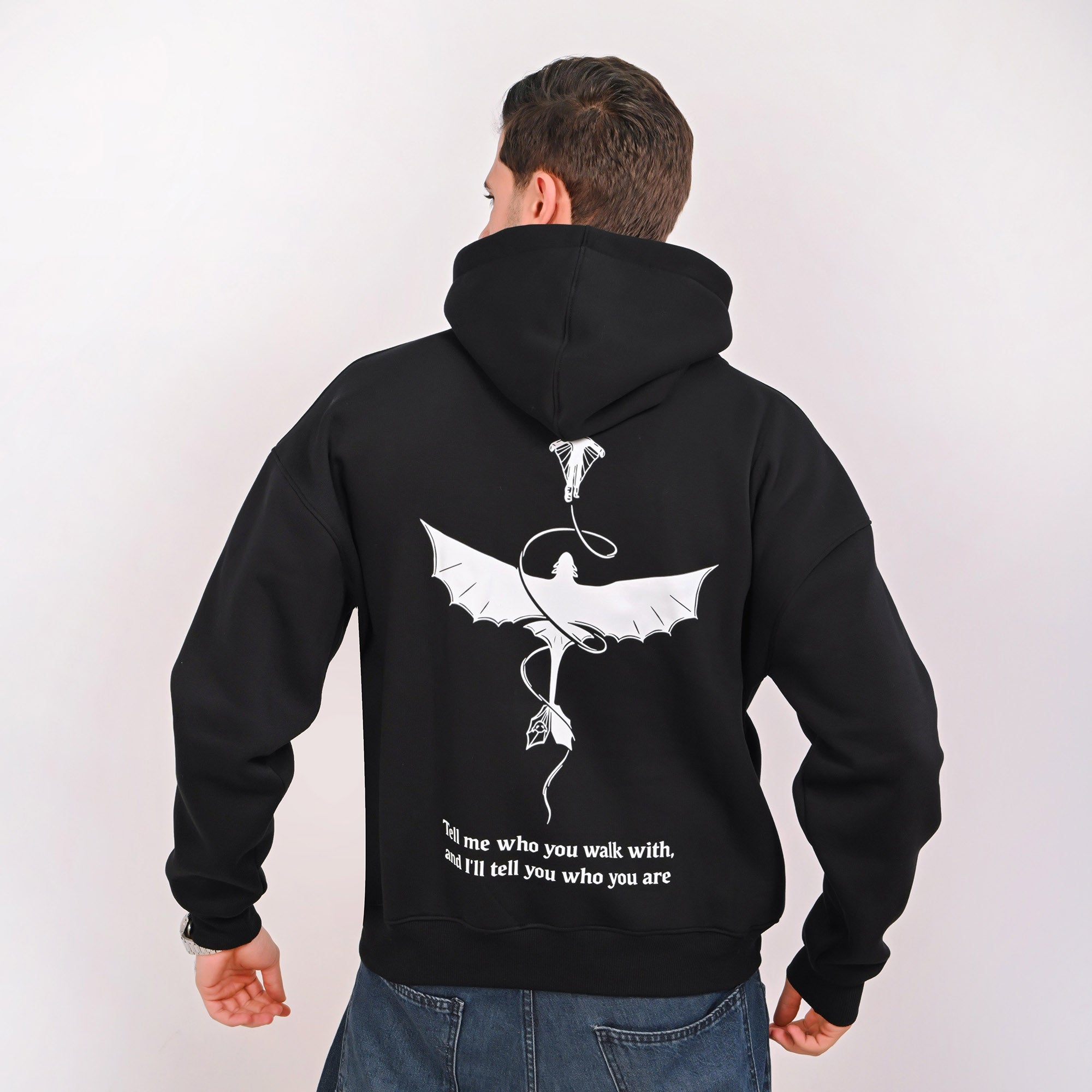 Wings Graphic Relaxed Fit Hoodie – Black