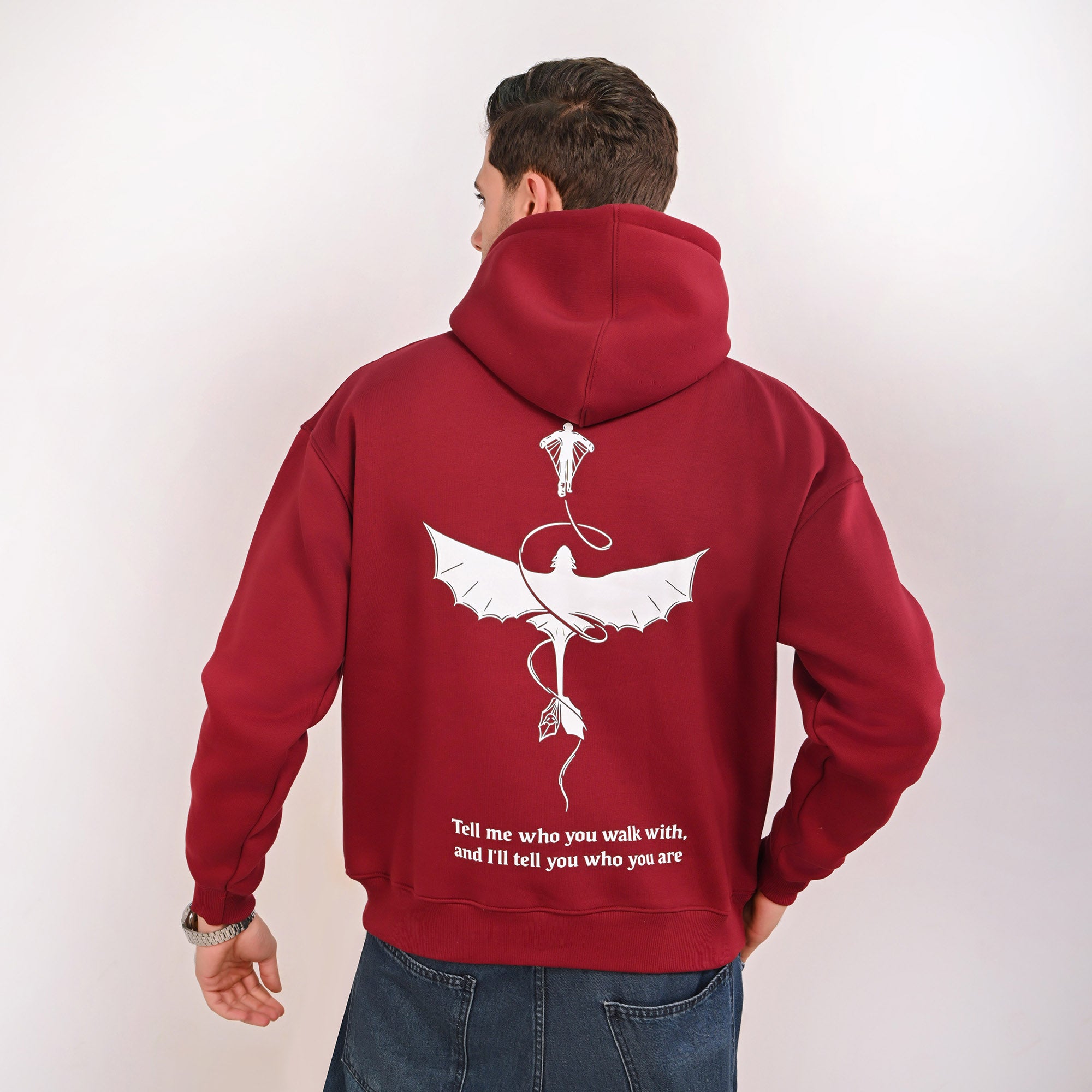 Wings Graphic Relaxed Fit Hoodie – Burgundy