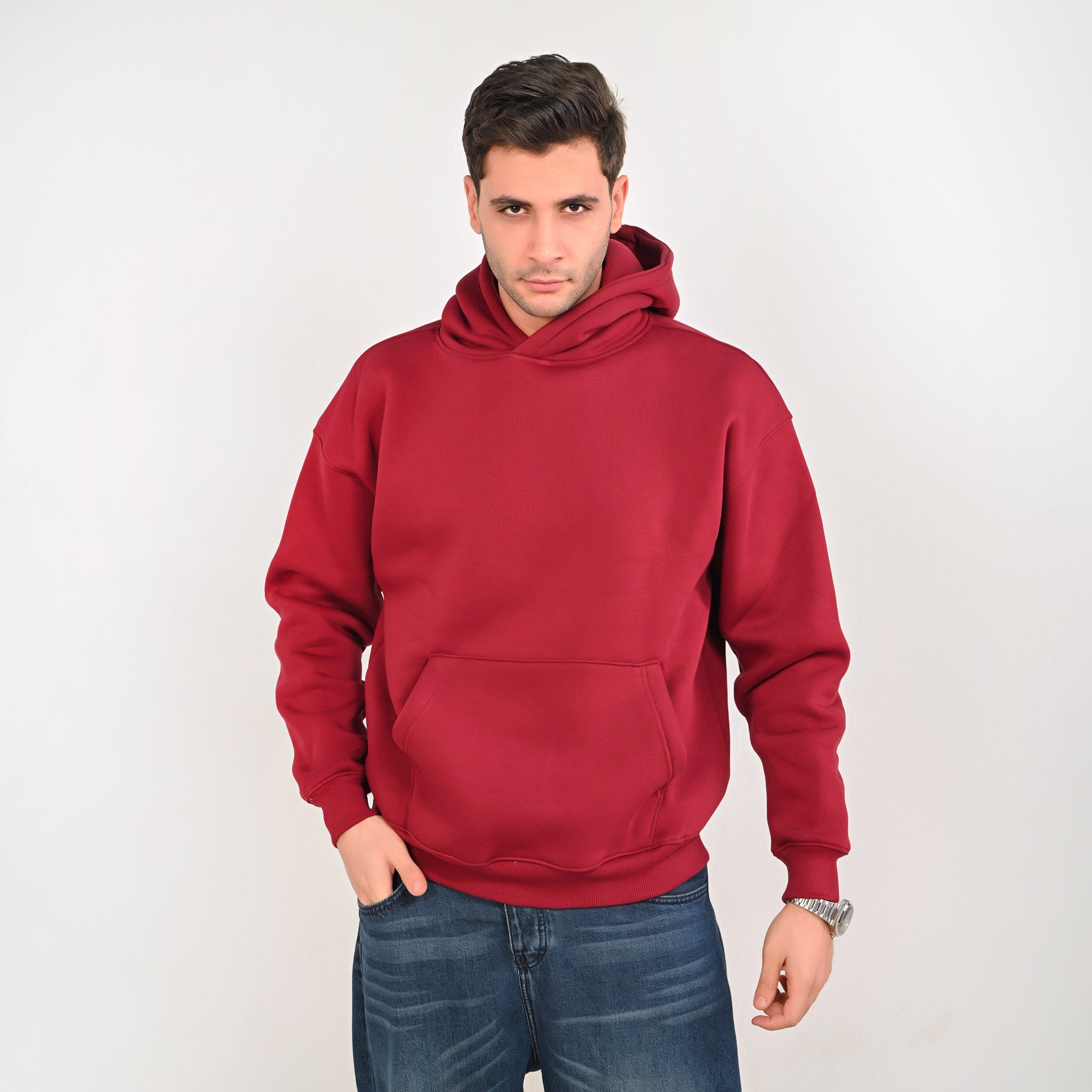 Essential Plain Hoodie – Burgundy