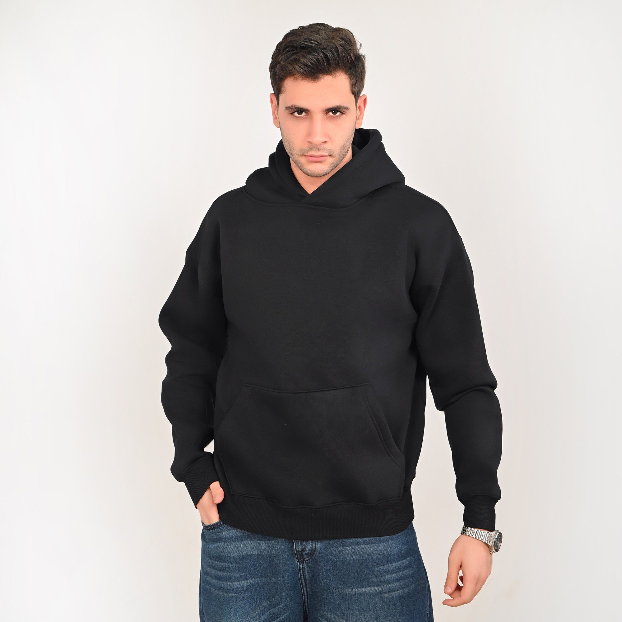 Essential Plain Hoodie – Black