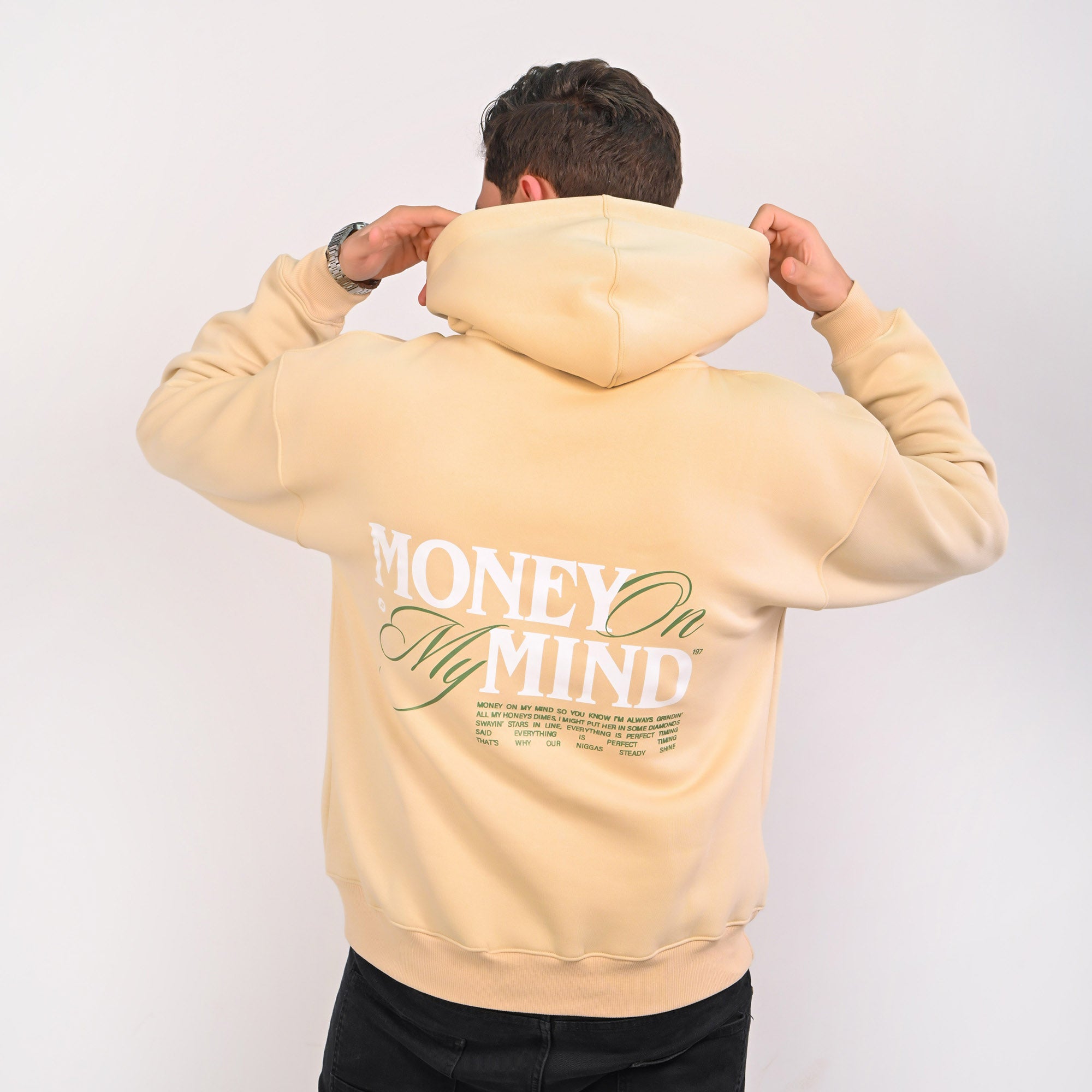 Money On My Mind Relaxed Fit Hoodie – Light Beige