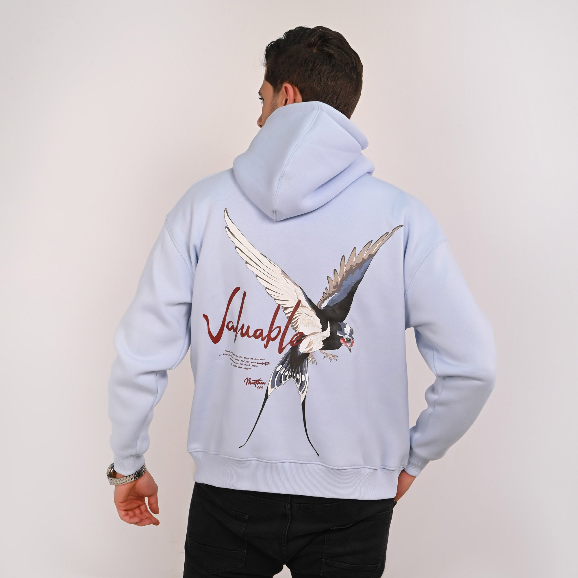 Valuable Graphic Relaxed Fit  Hoodie – Baby Blue