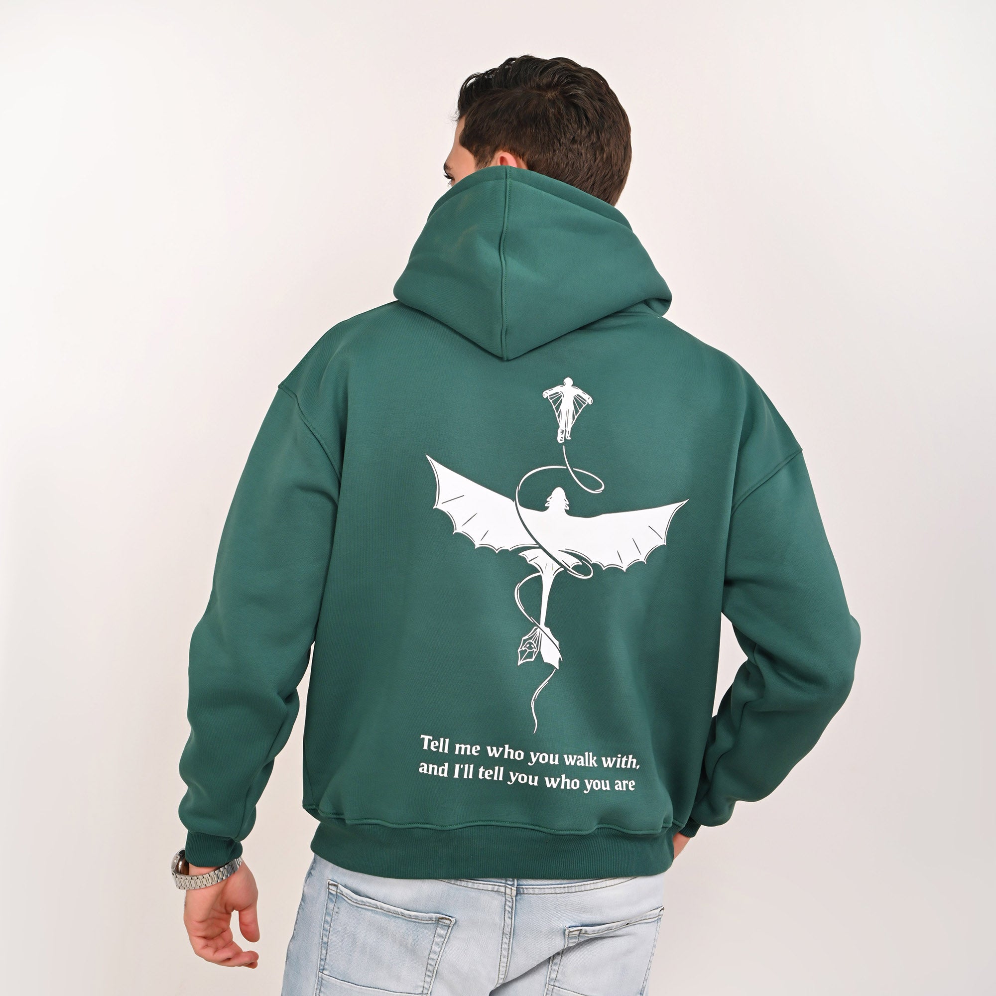 Wings Graphic Relaxed Fit Hoodie – Teal Green