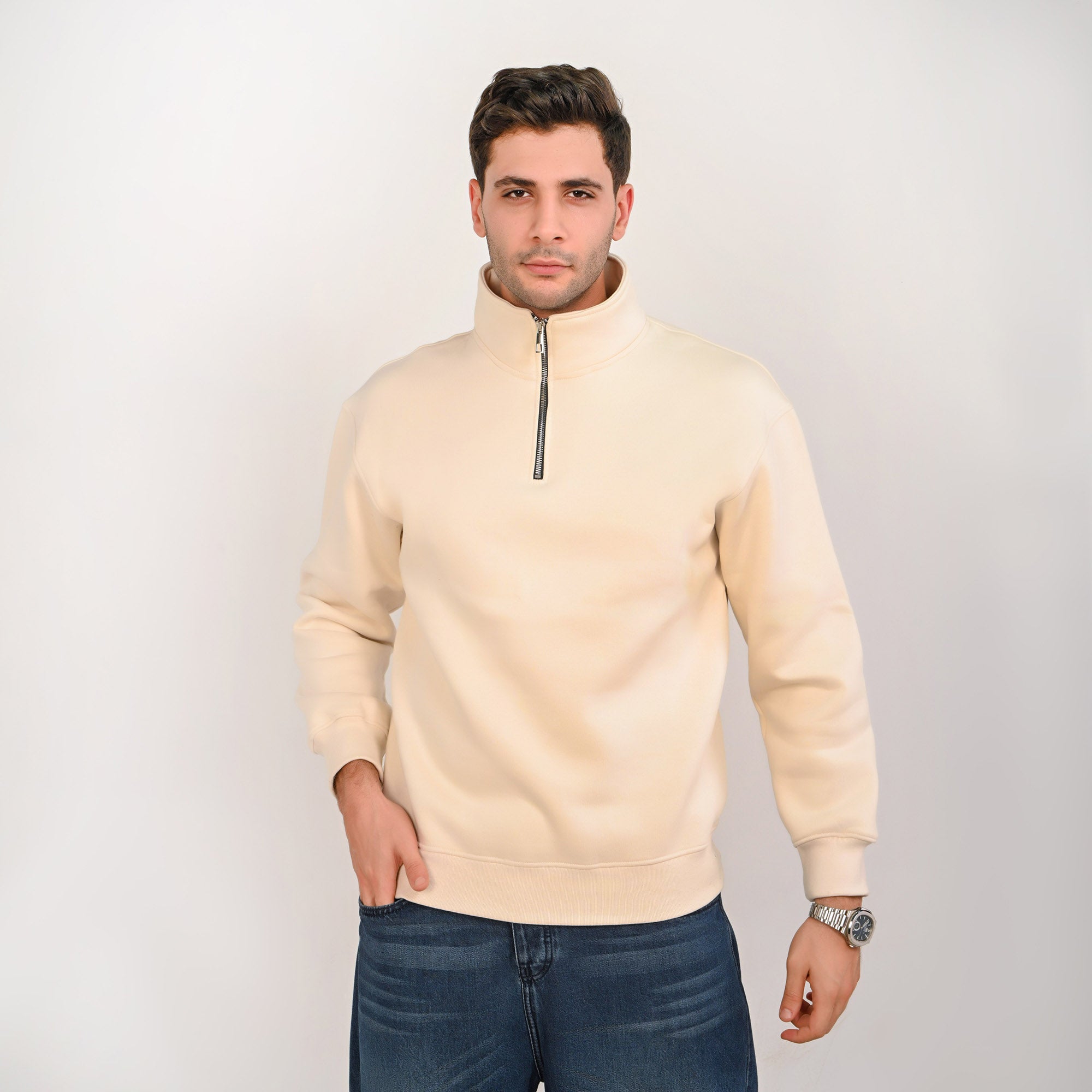 Elevate Quarter -Zip Sweatshirt – Light Beige